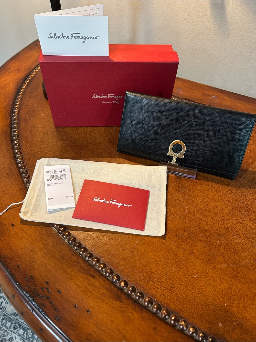 Salvatore Ferragamo Black Leather Wallet with Gold Gancini Hardware